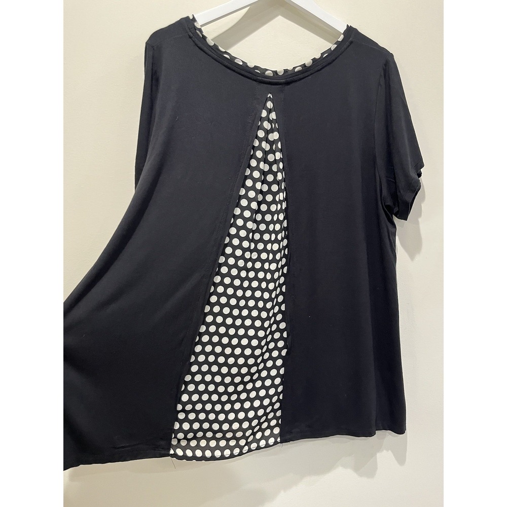 Rose & Olive Blouse Women's 2X Short Sleeve Shirt Polka Dot Tunic Black Casual - Picture 3 of 8